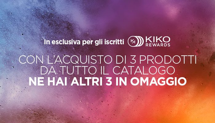 Kiko: se compri tre prodotti, altri tre sono in omaggio